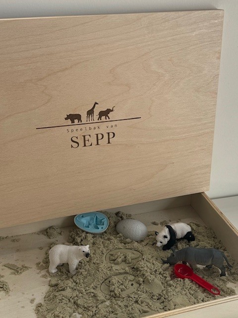 Houten speelbak met naam thema wilde dieren