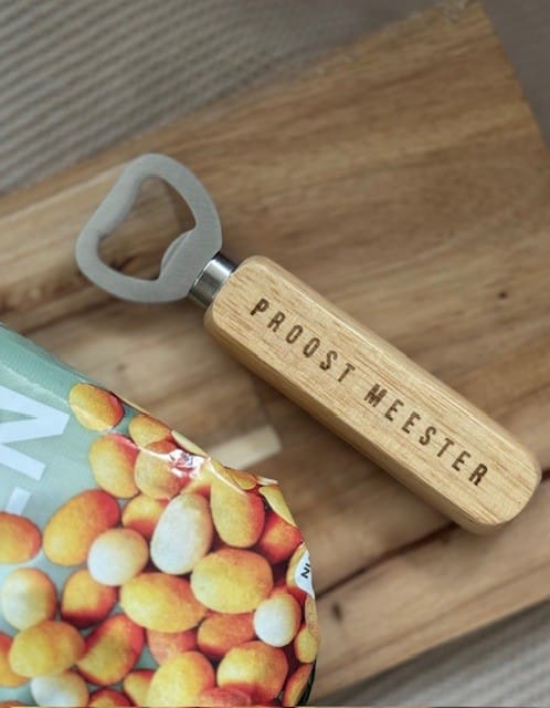 Gepersonaliseerde flessenopener met tekst – bedankje voor meester